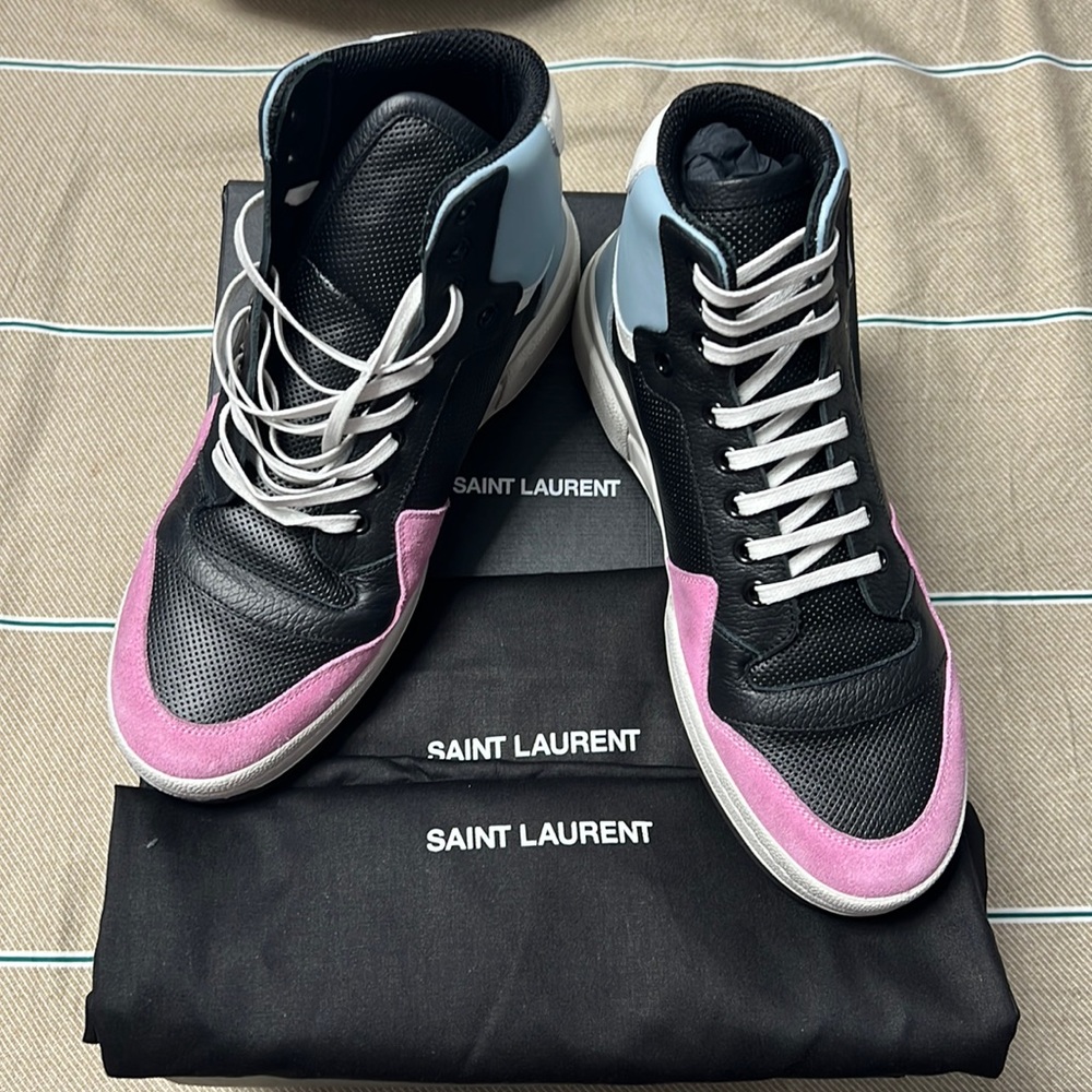 SAINT LAURENT Black & Blue SL24 High-Top Sneakers